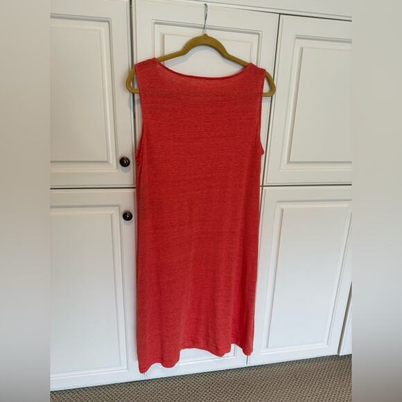 NWT Eileen Fisher Linen Jersey Dress with Mini Stripe Orange Shift Size Medium - Picture 3 of 11